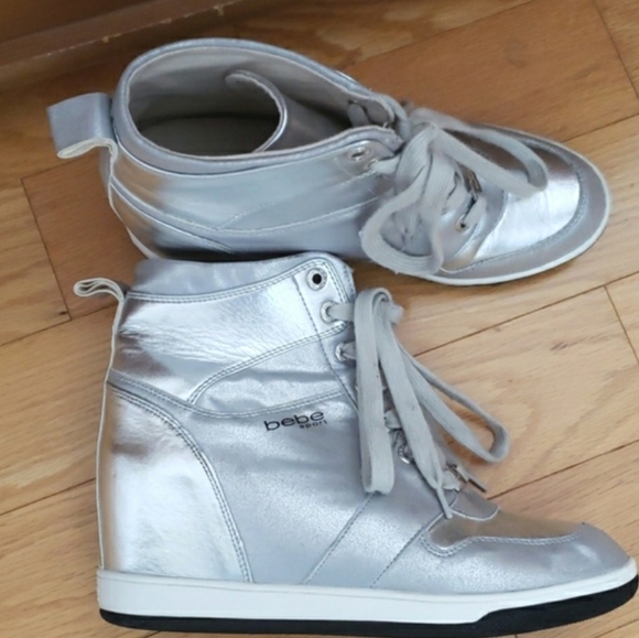 Bebe Silver Retro Charlane Sport High-Top Sneakers Size 9 - Picture 4 of 16